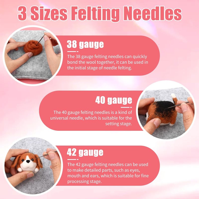 UOOU Needle Felting Kit, 61 Pcs Felt Dog Dolls Needle Felting Set with Felting Needles, Wool Roving, Felting Pad, Instruction Manual, Felting Beginner Tools for Felted Animal Needle Felting Supplies - Image 5